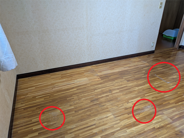家具撤去後の傷んだ床